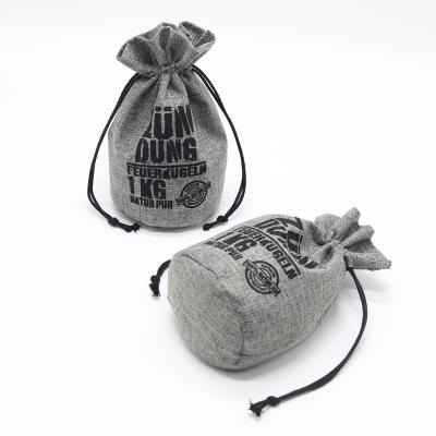 China Promotion Recyclable Emboss Round Bottom Burlap Cosmetic Gift Bag Hessian Drawstring Gift Wrapping Pouch for sale