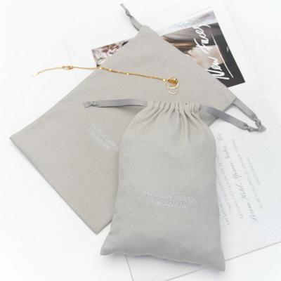 China High End Recyclable Embroidery Gray Shoe Dust Bag Cotton Twill Handbag Dust Bags Cotton Shoe Bag for sale