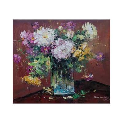 China Handmade Knife Oil Painting Office Wall Decoration Flower Oil Paintings Hand Made On Canvas Knife Process for sale