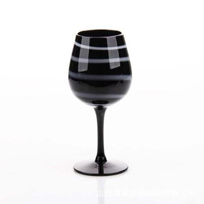 China Home Manually Blown White Striped Black Porcelain Decoration Tableware Red Wine Glass Cup for sale