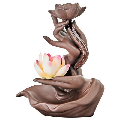 China Chinese Incense Backflow Censer Zen Buddha Hand Lotus Cense Waterfall Holder Agarwood Accessories Ceramic Ornaments for sale