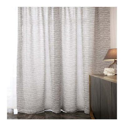 China Modern Maniac Gray White Water Ripple Voile Curtain Linen Fabric For Hotel Rooms for sale