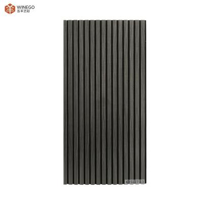 China Custom Wall Panel Background Modern Bedroom Sound Proof Interior Decoration Moisture Proof Rust Proof Sound Barriers Black/Grey Wood Slats for sale