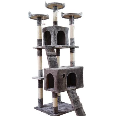 China Custom Indoor Deluxe Tree Stocked Cat Climbing Frame Cat Scratcher for sale