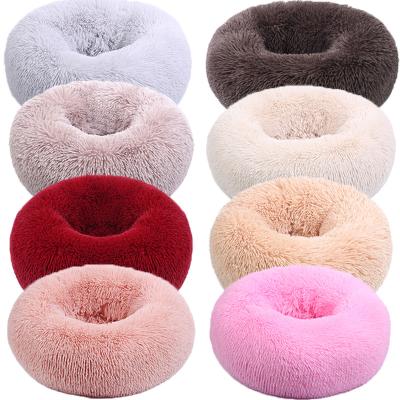 China Custom Made Soft Luxury Plush Donut Washable Non-Slip Round Cat Dog Beds for sale