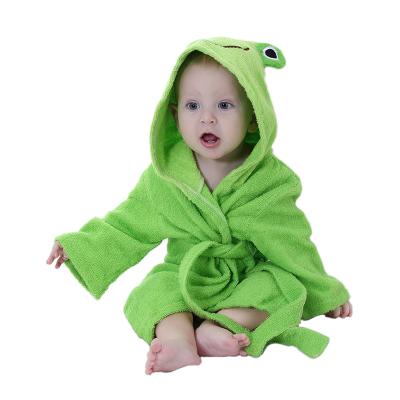 China Baby Embroidered Green Soft Absorbent Pure Cotton Kids Bathrobe QUICK DRY for sale