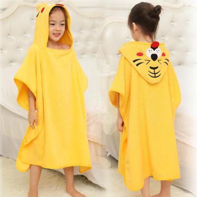 China Tiger Pure Color Cartoon Cheap Hot Sale Yellow Robe QUICK DRY Kids Hooded Bath Towel With Cartoon Animal for sale