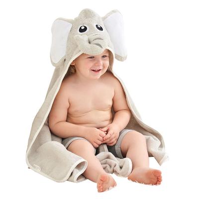 China High Quality Disposable Cartoon Solid Soft Solid Baby Elephant 90*90cm Kids Bamboo Towel With Hooded for sale