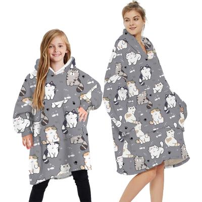 China Wearable Sherpa Plush Print Oversized Fleece Viable Sweatshirt Wearable Hoodie Blanket With Hoodie for sale