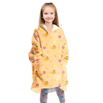 China Sustainable Wholesale Custom Ultra Soft Sherpa Fleece Oversized Comfortable Plaid Blanket Hoodie For Kids for sale