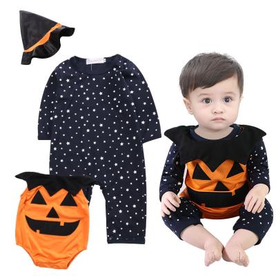 China Quick-dry Halloween children's clothing performance baby pumpkin cloth+ jumpsuit+ hat baby romper set for sale