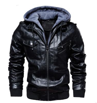 China T14 Viable Men's Zipper Pocket Men's PU Leather Jacket Slim Hooded Slim Leather Jacket for sale