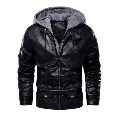 China PU Zipper Pocket Jacket 7769 Viable Slim Mens Leather Jacket USA Size Male Faux Leather Hooded Jacket for sale