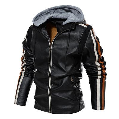 China Viable 7901 USA Size Men's Faux Leather Hooded Jacket PU Zipper Loose Pocket Jacket for sale