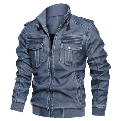 China Waterproof 813 Winter Washed Vintage Men's PU Leather Coat Motorcycle Coat Loose Large Size Multi Pocket Jacket for sale