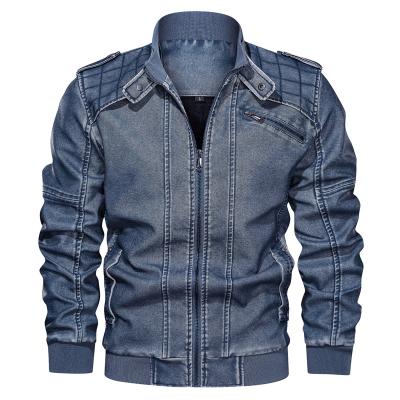 China 811 Men's Casual Plus Size Jacket Men's Plus Size Fashion Leather Jacket PU Jeans Jacket Waterproof Warm Men's Stand Collar Style for sale