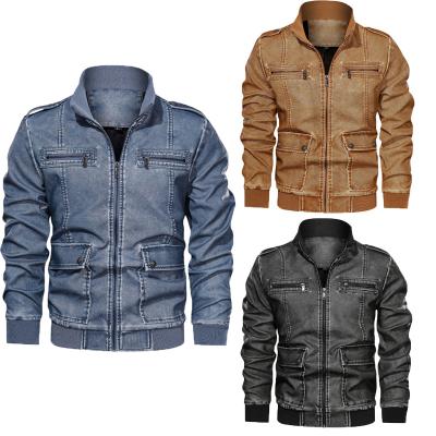 China 815 2021 Men's Loose Zipper Bag PU Leather Jacket PU Waterproof Wholesale PU Jean Motorcycle Jackets Men for sale