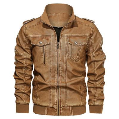 China 812 Style Waterproof Warm Men's Plus Size American PU Leather Clothes Washed Motorcycle Leather Jacket Men's Denim Jacket for sale