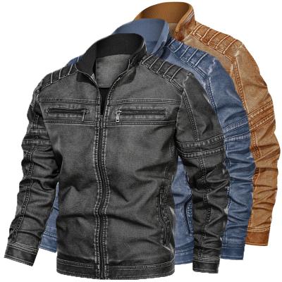 China Waterproof 816 Wholesale Men's Jean Jackets Zipper Bag Loose Men's Plus Size Riding Jacket Men's PU Leather Jacket for sale