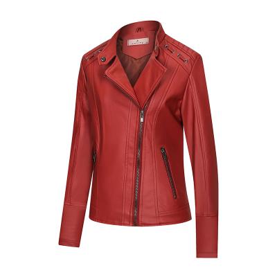 China B610 Culture Logo Woman Custom PU Leather Jacket Turn-Down Collar Breathable Jacket Outdoor Fashion Leather Jacket for sale