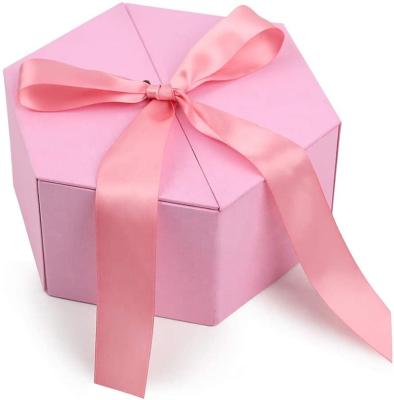 China Repurposed Materials 8 inch large pink gift box, with cover ribbon and Lafite for wedding mothers day gift, gift for mum for sale