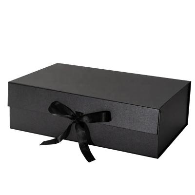 China Recycled Materials Magnetic Closure Box With Satin Ribbon 14X9x4.3 Inch Black for sale