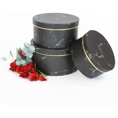 China Premium Recycled Materials Quality Set of 3 Round Boxes for Luxury Flower and Gift Arrangements, Boxes for Storage, Home Decor (Black Marble) for sale