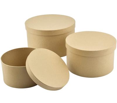 China Recycled Materials Paper Mache Box, Round Paper Mache Hat Boxes Kraft Paper Containers With Lids Ideal For Paint Craft And Storage Cosmetics for sale