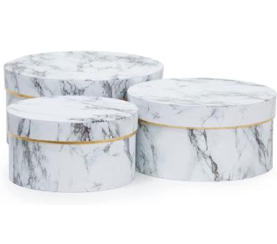 China Recycled Materials Set Of 3 Small Round Gift Boxes With Lids , White Marble Print Cardboard Boxes (3 Sizes) for sale