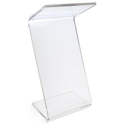 China Ships fully assembled acrylic podium for floor, Z-shape design, revealing lip, ships fully assembled clearly for sale