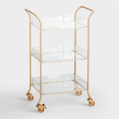 China Modern Metal and Clear Acrylic Emerson Rolling Cart in Gold for sale