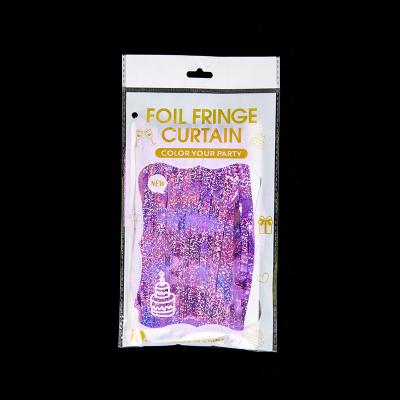 China Waterproof PET Wall Mounted Laser Foil Curtain Festival Decoration Purple Fringe Curtain for sale