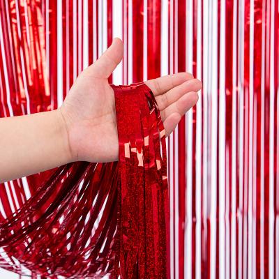 China Eye Catching Multi Color PET Metallic Fringe Curtain For Chirstmas Fringe Backdrop for sale