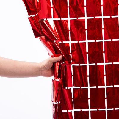 China Modern Grid Square Foil Fringe Curtain For Elegant Living Room Party Decorations for sale