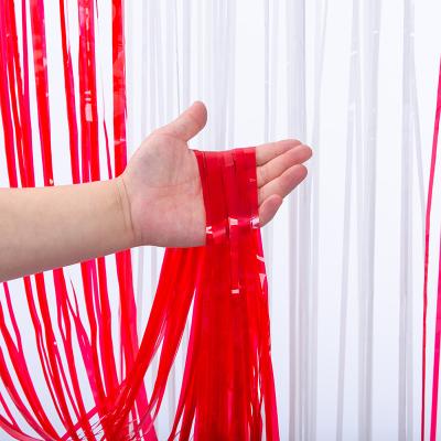 China Waterproof Anti Bacterial PET Modern Red Foil Fringe Curtain Macaron Foil Curtain for sale