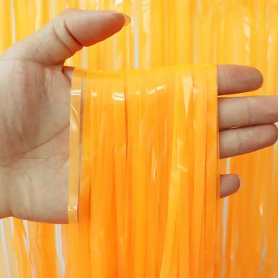 China Glowing PET Fluorescent Party Fringe Backdrop For Festive Seasons Indoor Outdoor Background Wall Hangings for sale