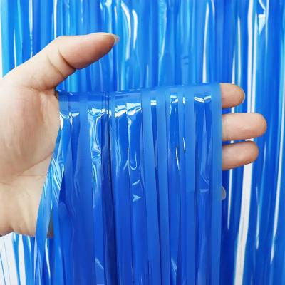 China PET Waterproof Fluorescent Blue Foil Fringe Curtain Customized Indoor Outdoor Festive Decor for sale