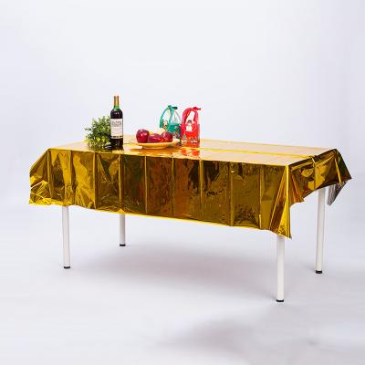 China Rectangular Gold Foil Table Cover PET Aluminium Film Voor Moderne Verjaardagsfeest Decoratie Te koop