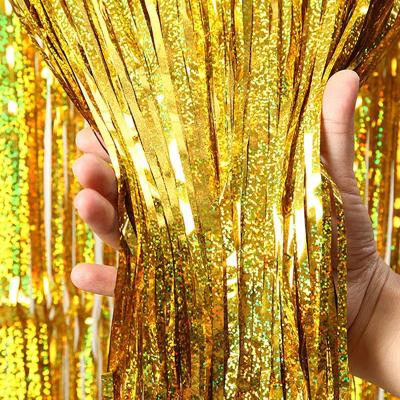 Cina Festa Laser Oro Fogli Metallici Frangia Cortina Pioggia Sfondo Glitter Fogli Cortina in vendita