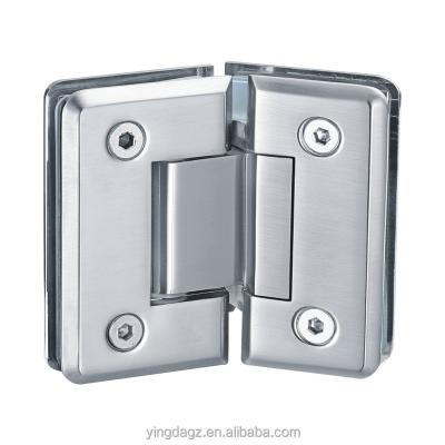 China Stainless Steel Glass Door Hinges 8-12mm Polishing Chrome/Nickel Satin 135 Degree Bathroom Glass Bilateral Flange for sale