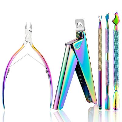 China Professional Nail Tools Manicure Sets Stainless Steel Cuticle Nipper Set Professional Titanium Nail Cuticle Nipper Pusher Set for sale