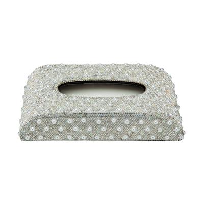 China Luxury High Quality Glitter Crystal Facial Tissue Box With Sliver Clay Crystal Pearl Pu Reasonable Price for sale