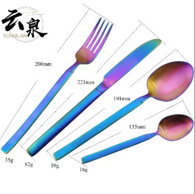 China Sustainable Stainless Steel 24pcs Rainbow Color Flatware Set Food Grade Knife Fork Spoon Set Eco Friendly With Luxury Gift Box for sale