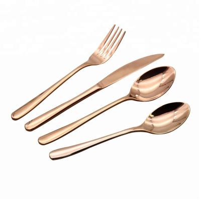 China Sustainable Rose Gold Plated Stainless Steel Flatware Set Flatware Set To Wedding Spoon Fork Knife for sale