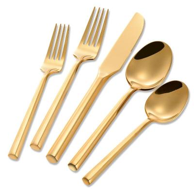 China Sustainable Stainless Steel Tableware Bright Gold Plated Inox Cutlery Fork Spoon Knife Forged Cutlery Set for sale