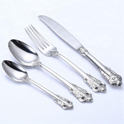 China Sustainable Luxury Silver Flat Cutlery Pattern Handle Stainless Steel Dinnerware For Hotel Restaurant for sale