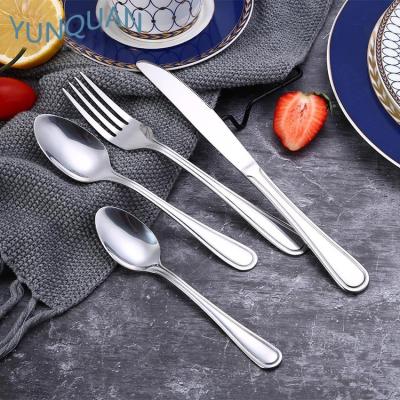 China Restaurant Metal Spoon Fork Knife Disposable Wedding Reusable Dinner Dining Flatware Luxury Silver Set for sale