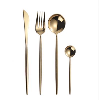 China MOQ Rose Gold Viable Small Gold Rainbow Color Cutlery Set Rose Gold for sale