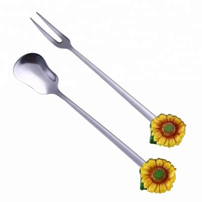 China Sustainable Stainless Steel Cutlery Spoon Fork With Lovely Fruit Cutlery With Decoration for sale