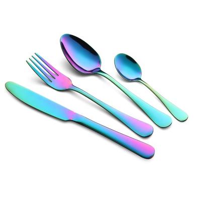 China Sustainable Luxury Colorful Stainless Steel 4PCS Flatware PVD Coating Rainbow Flatware Set for sale